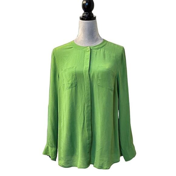 Talbots Petites Silk Blouse 14 Green Long Sleeve Casual Top Button Up Grannycore - Picture 1 of 9